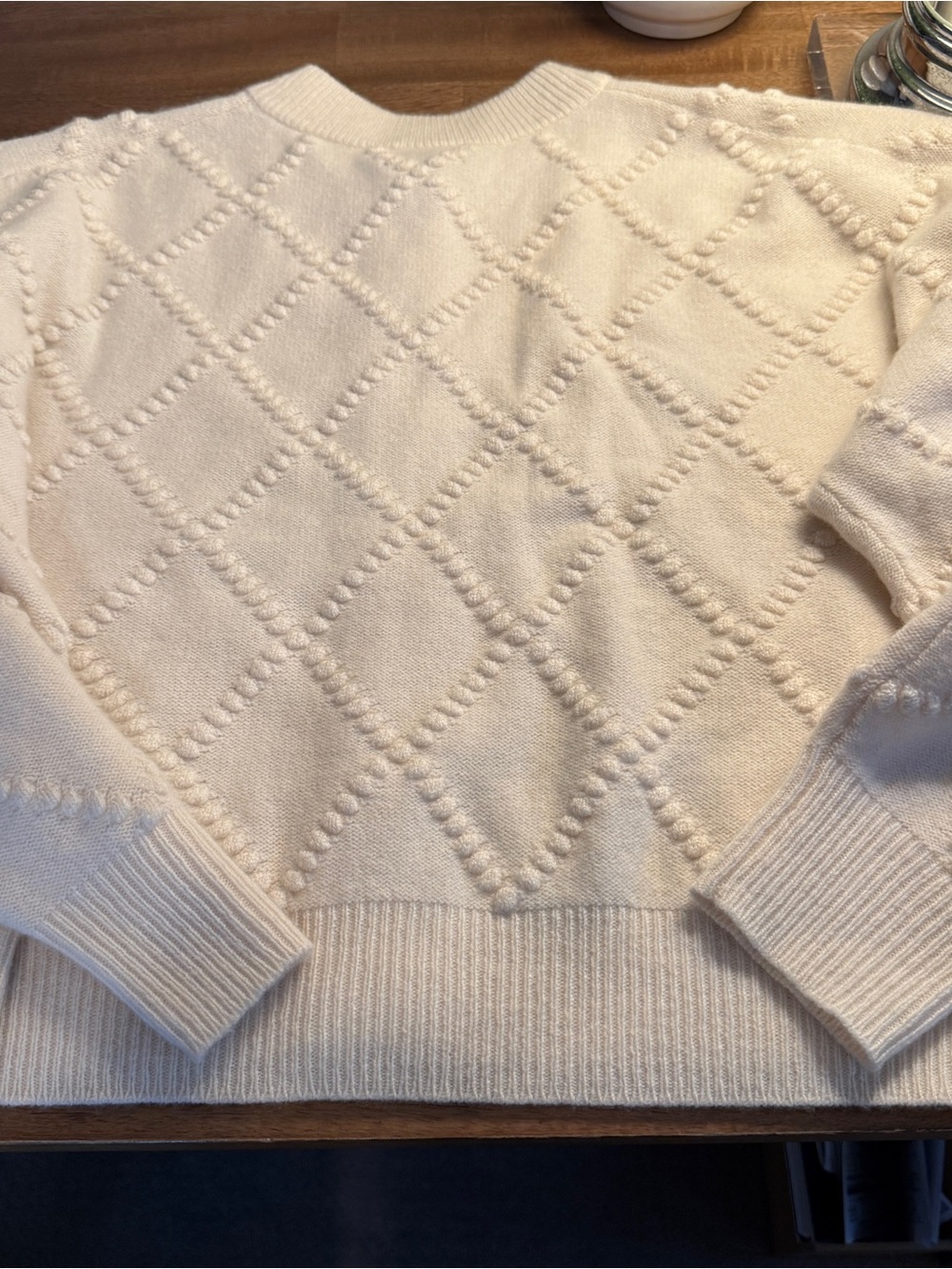 JCrew Popcorn-stitch cardigan in vintage wool, Ivory, Size Large - Picture 7 of 8